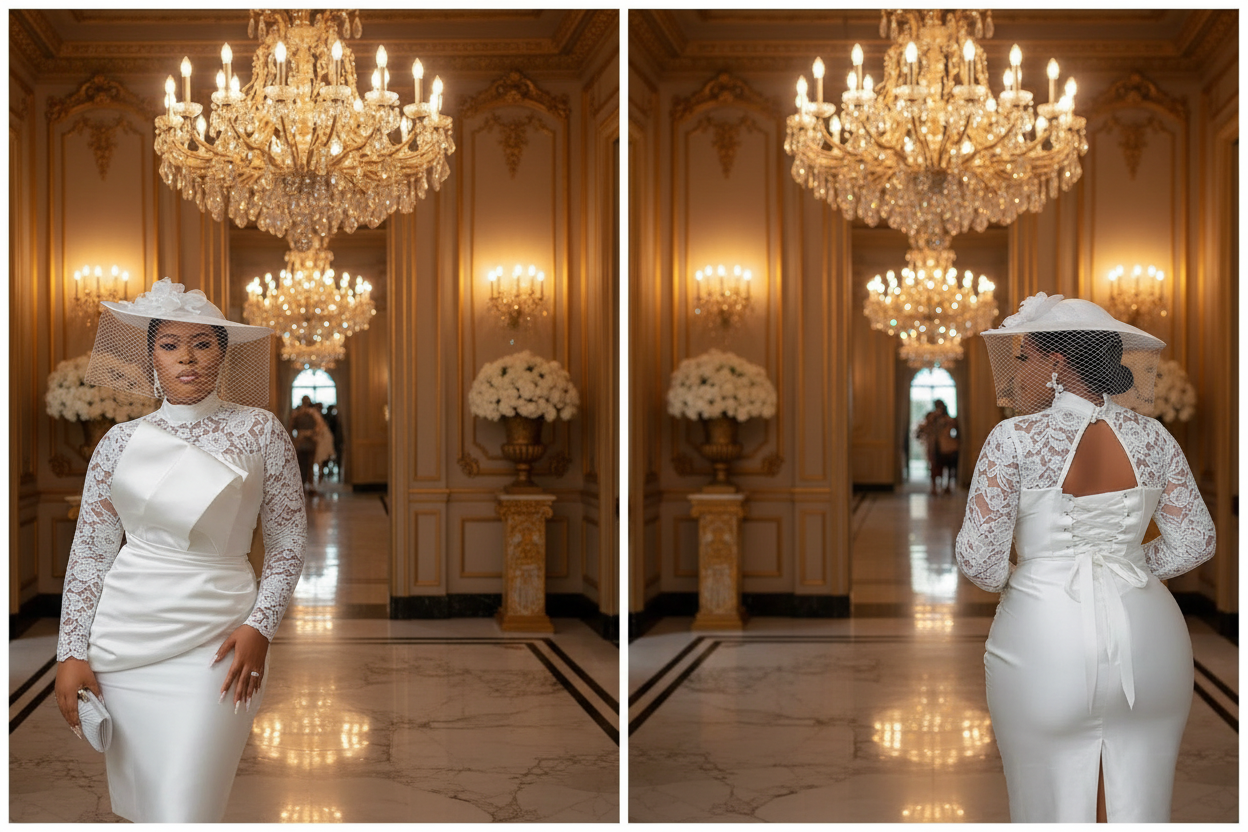 👑 QUEEN MERMAID LACE — ROBE SIRÈNE DENTELLE COL HAUT MANCHES LONGUES SIGNATURE