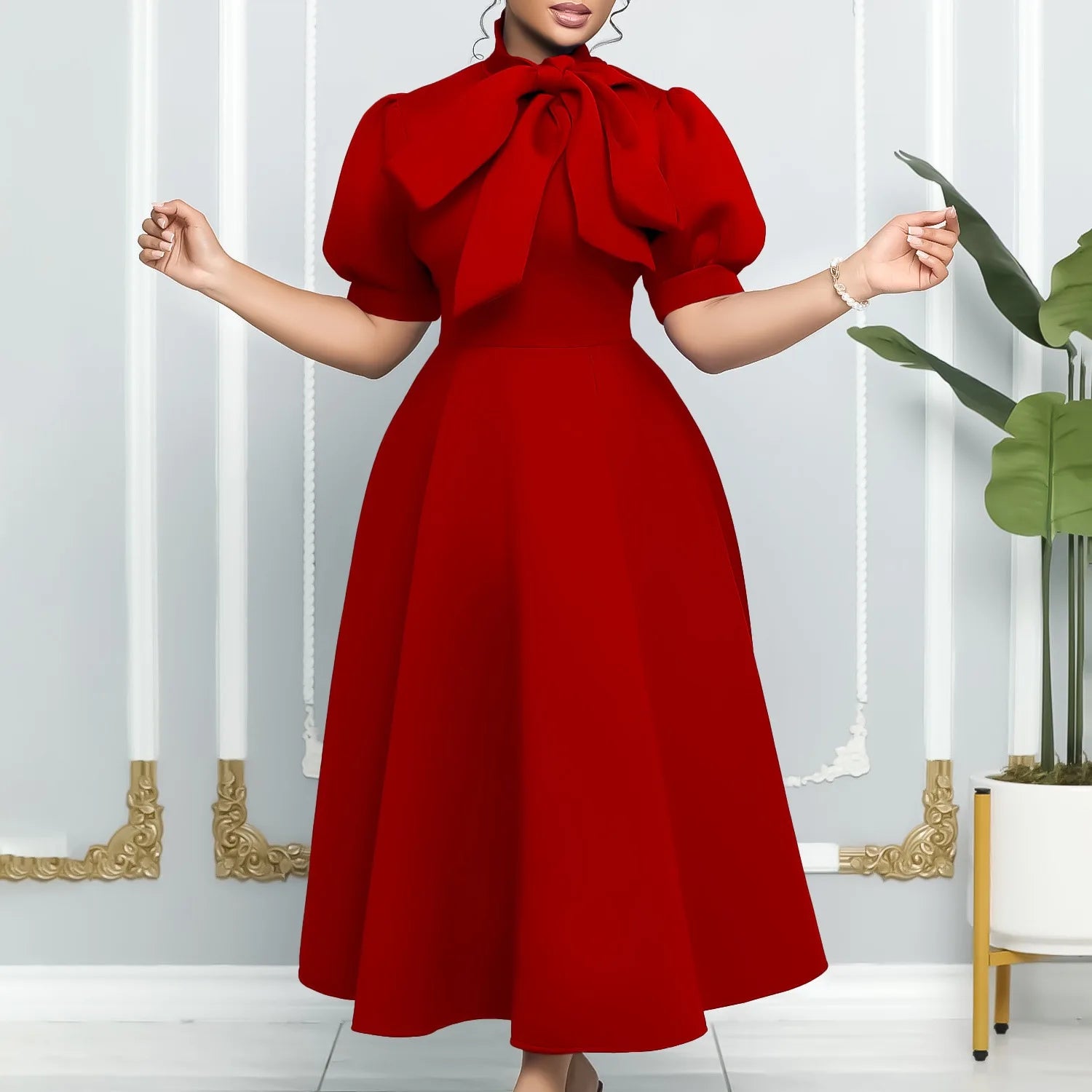 👑 QUEEN BOW — ROBE PLISSÉE À NŒUD SIGNATURE