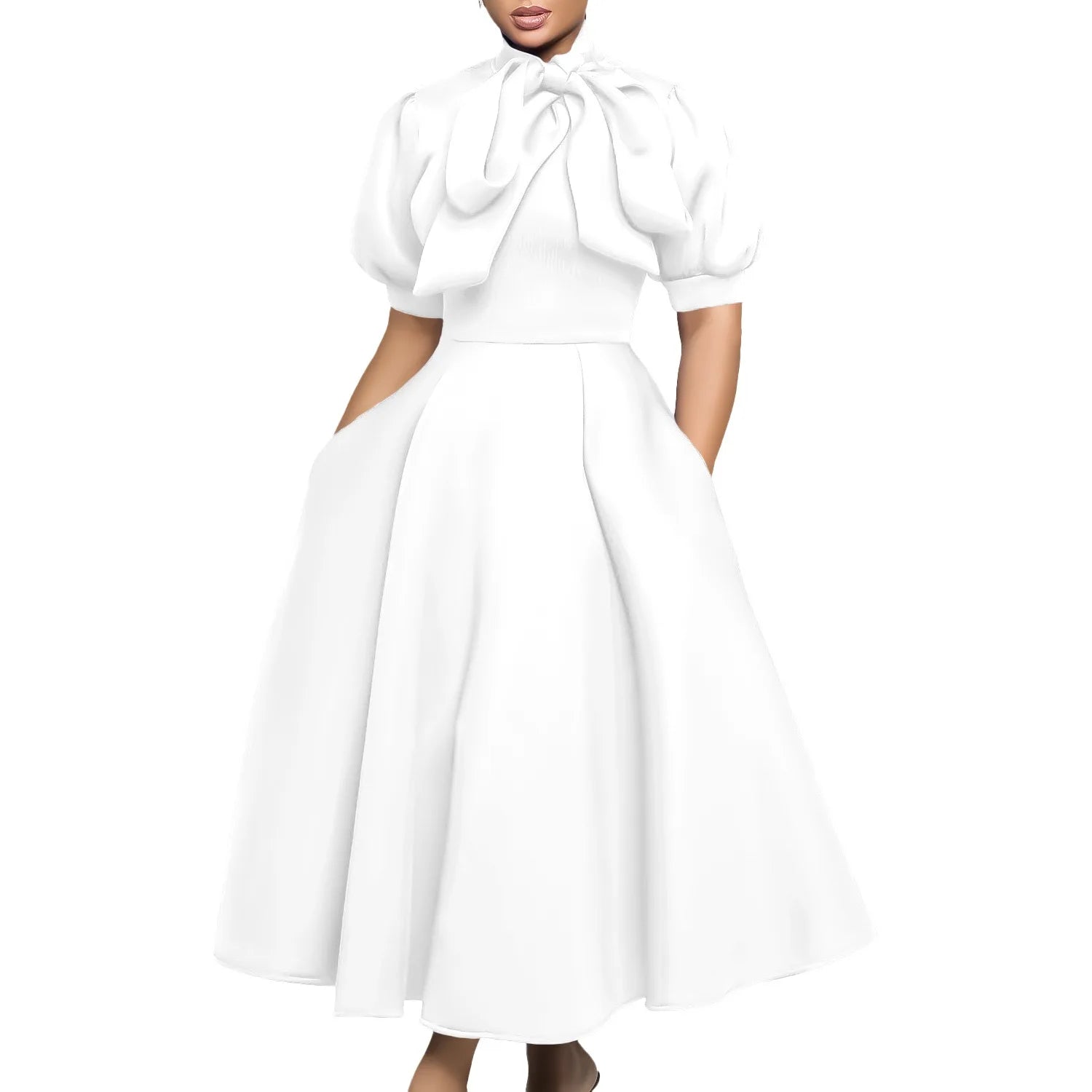 👑 QUEEN BOW — ROBE PLISSÉE À NŒUD SIGNATURE
