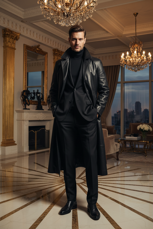 👑 KING LEATHER TRENCH — TRENCH COAT HOMME EN PU CUIR PREMIUM