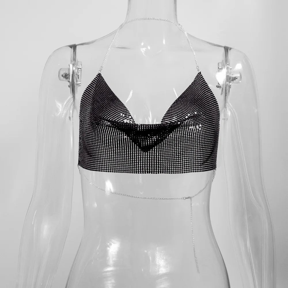 👑 QUEEN METAL — CROP TOP HALTER CORSET GLITTER