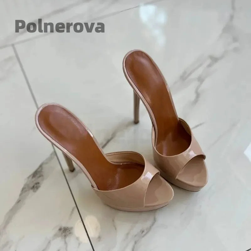 👑 ROYAL PLATFORM STILETTO — MULES CUIR VERNI À PLATEFORME & BOUT OUVERT
