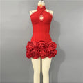 👑 QUEEN ROSE HALTER — MINI ROBE DENTELLE APPLIQUÉS ROSES