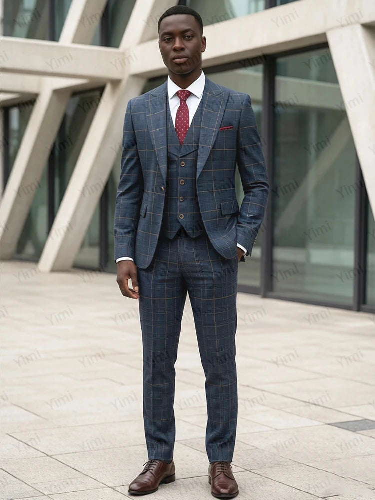 👑 KING PRESTIGE SUIT — COSTUME 3 PIÈCES REVERS POINTUS MARIAGE & GALA