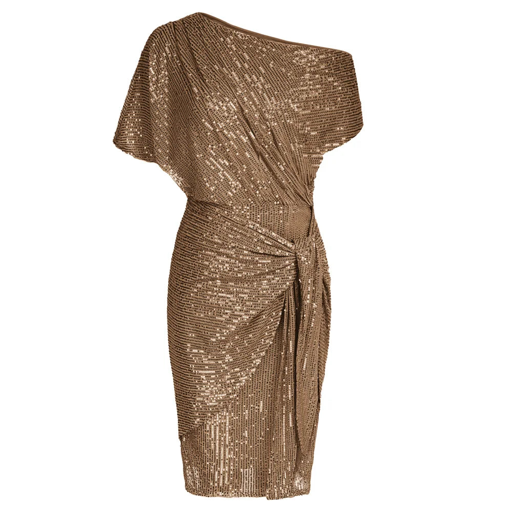 👑 QUEEN SEQUINS ASYMÉTRIQUE — ROBE BODYCON UNE ÉPAULE