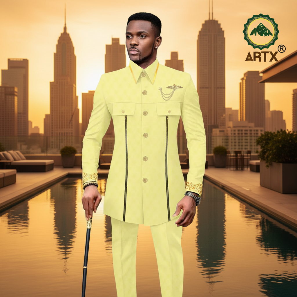 👑 KING BAZIN OR — TENUE CÉRÉMONIE AFRICAINE BRODÉE OR BAZIN RICHE