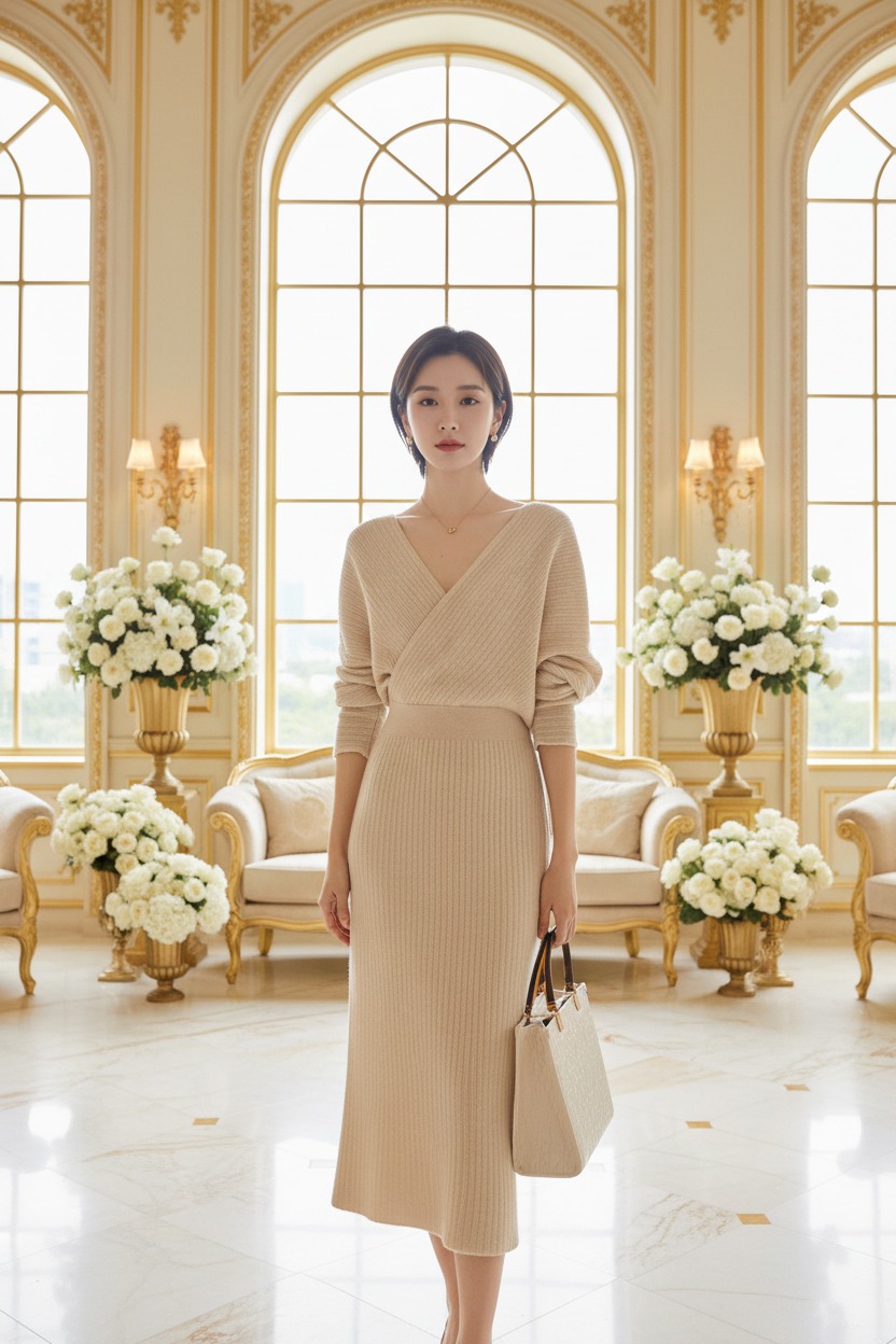 👑 QUEEN TRICOT COL V — ROBE MAXI BODYCON SIGNATURE RUNWAY EDITION