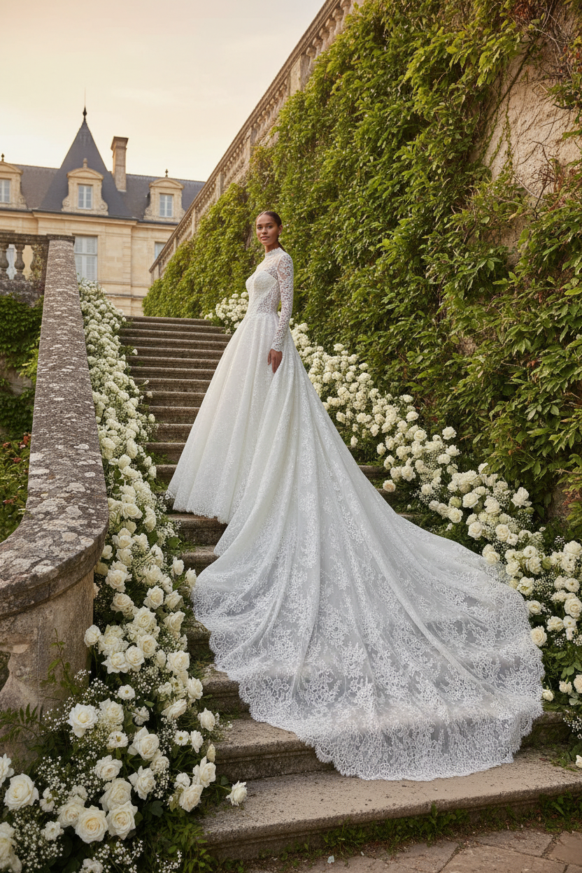 👑 QUEEN MARIÉE DENTELLE — ROBE A-LINE SUR MESURE RUNWAY EDITION