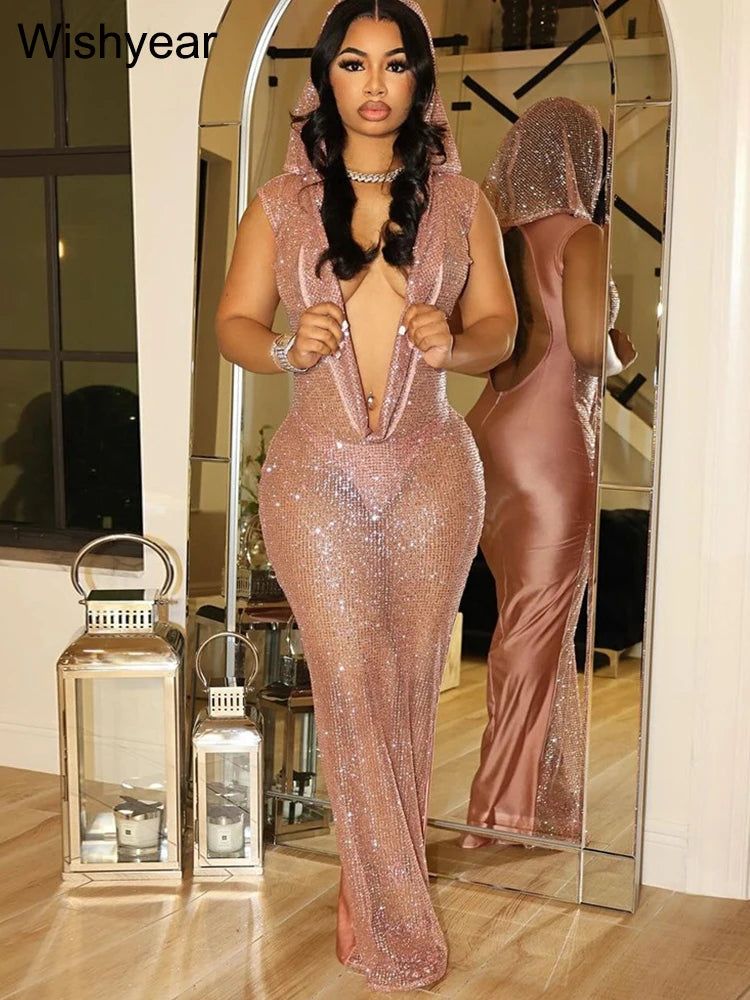 👑 QUEEN SEQUIN HALTER — ROBE LONGUE PAILLETTES DOS OUVERT GLAMOUR
