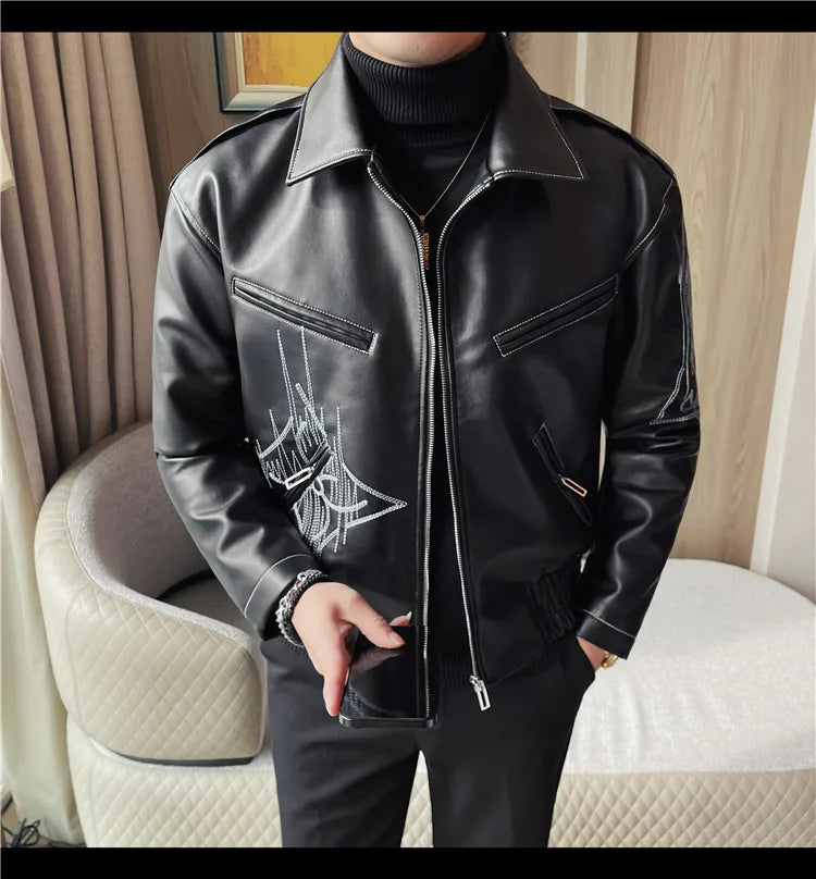 👑 KING EMBROIDERED LEATHER JACKET — VESTE CUIR BRODÉE PREMIUM HOMME