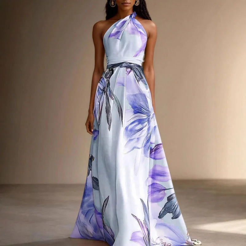 👑 QUEEN FLORAL ASYMÉTRIQUE — ROBE MAXI ÉPAULE DÉNUDÉE RUNWAY EDITION