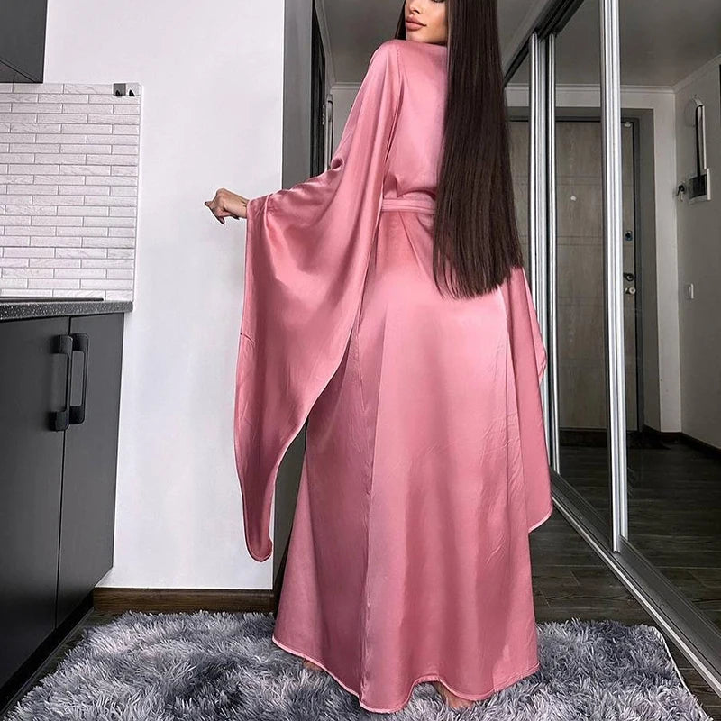 👑 QUEEN SATIN — ROBE MAXI LACÉE FENDUE