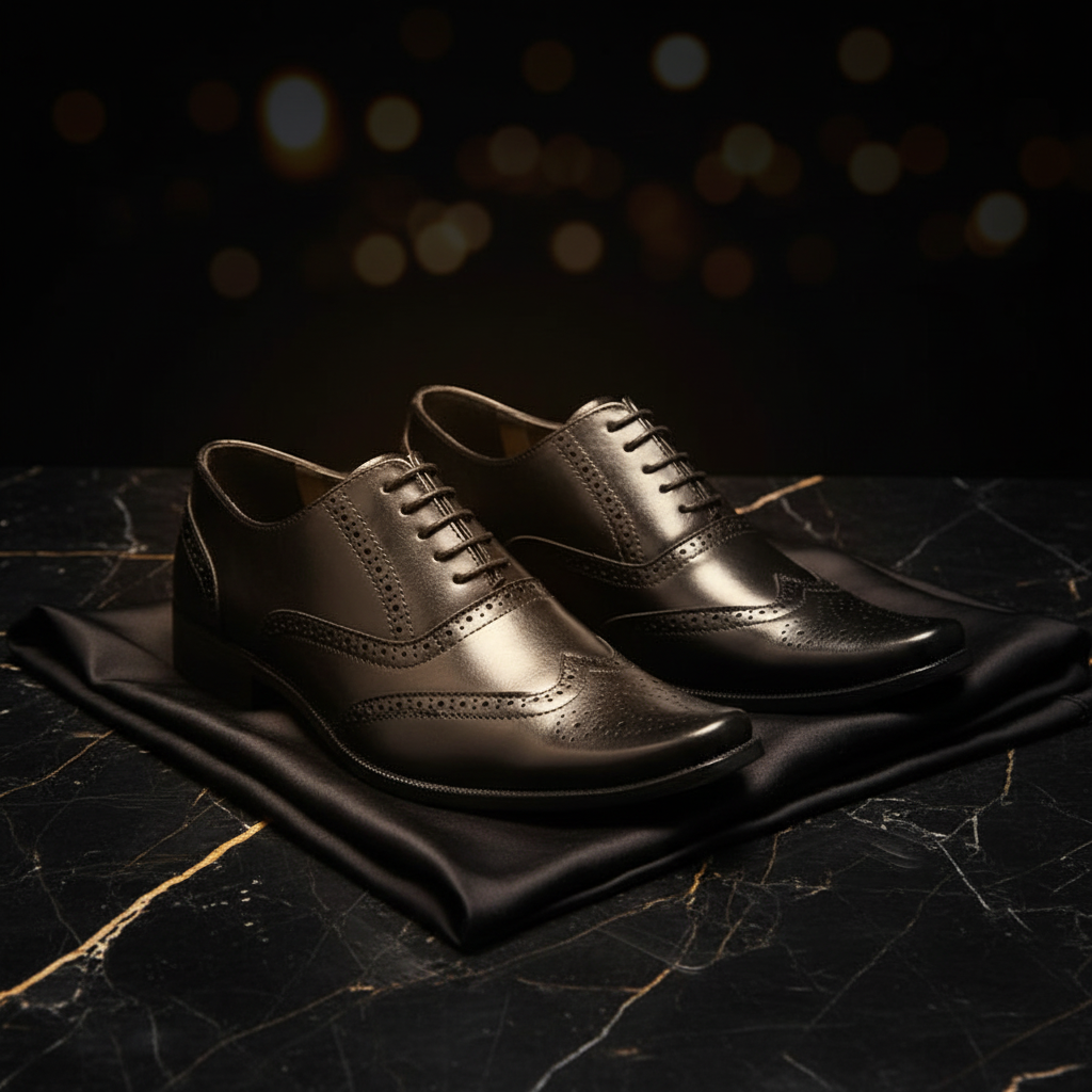 👑 Royal Brogue Wingtip – Oxford Noir & Marron