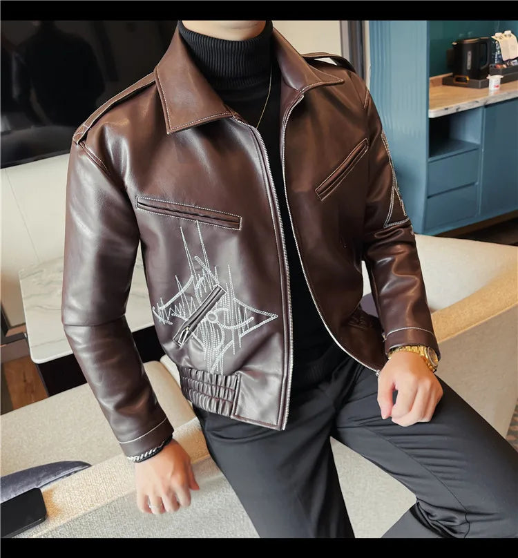 👑 KING EMBROIDERED LEATHER JACKET — VESTE CUIR BRODÉE PREMIUM HOMME