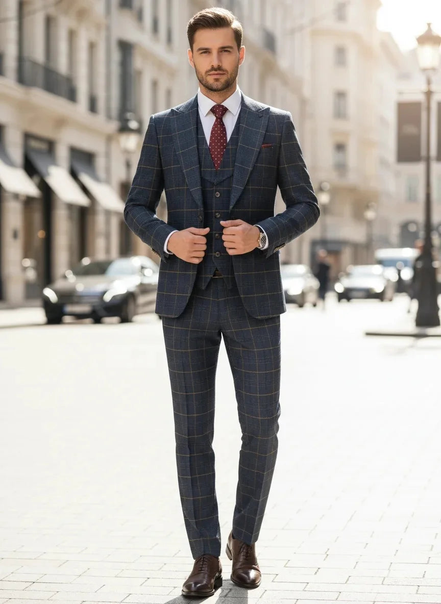 👑 KING PRESTIGE SUIT — COSTUME 3 PIÈCES REVERS POINTUS MARIAGE & GALA