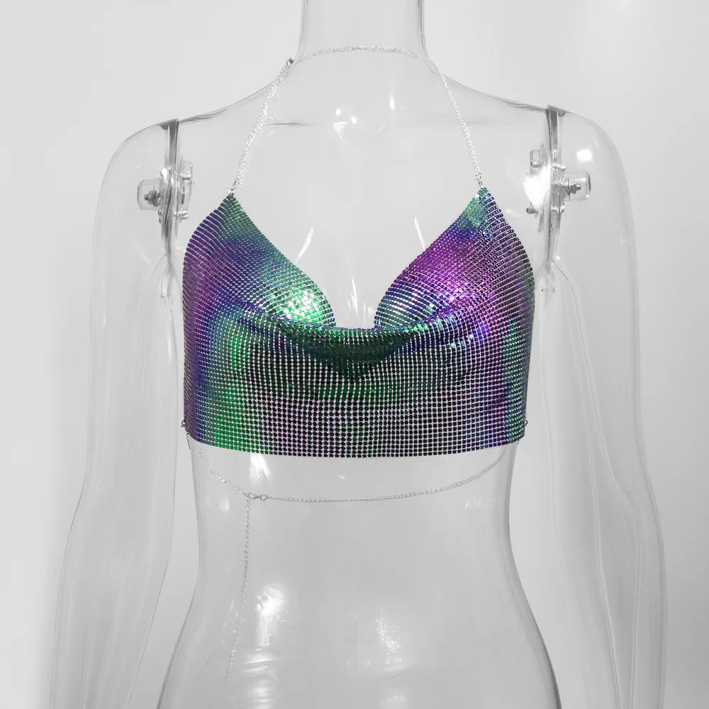 👑 QUEEN METAL — CROP TOP HALTER CORSET GLITTER