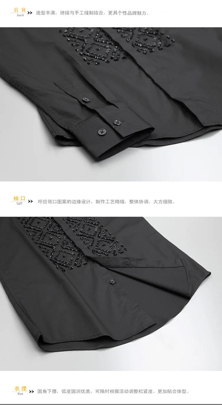 👑 KING BEADED SHIRT — CHEMISE HOMME PERLES FAITES MAIN MANCHES LONGUES