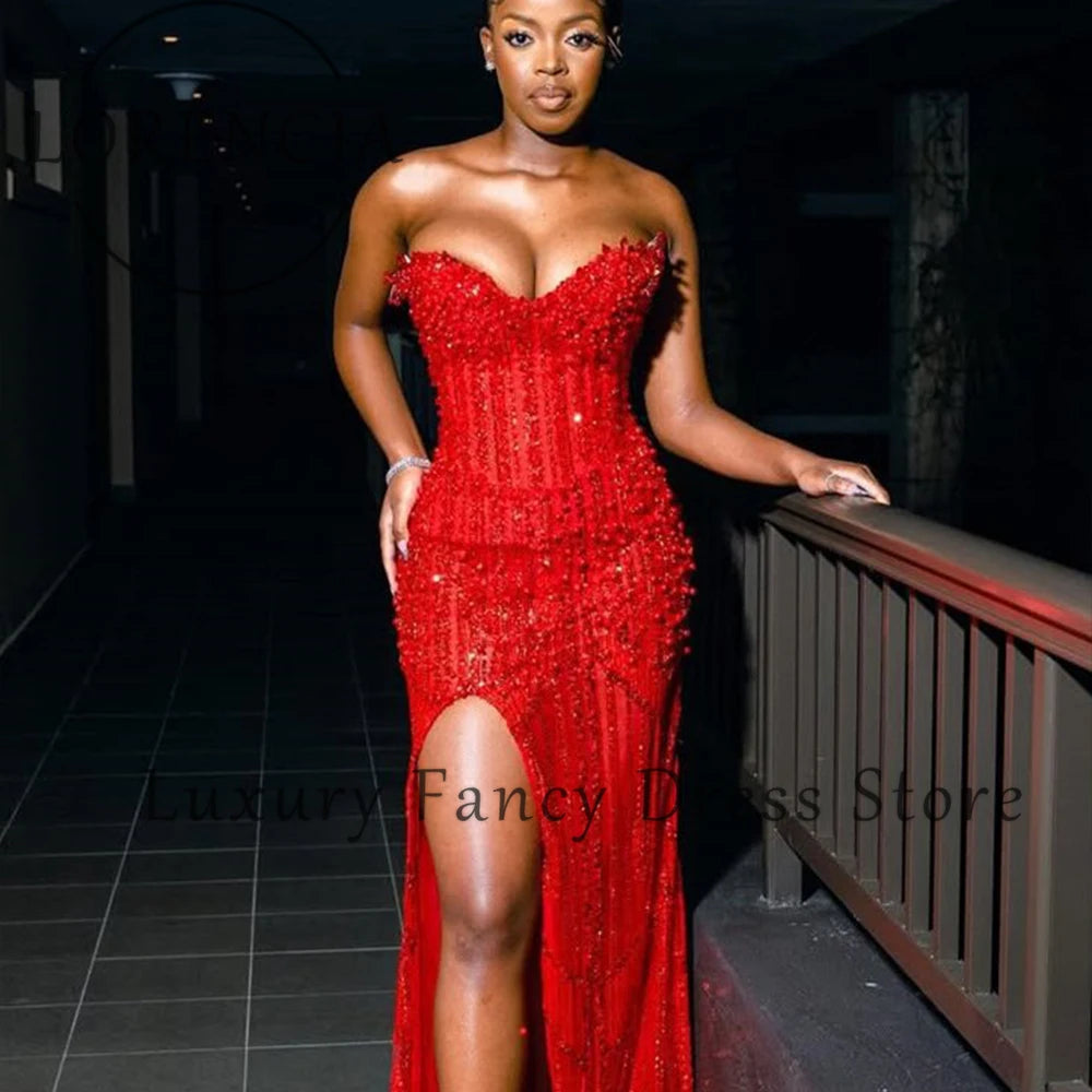 👑 REINE SIRÈNE — ROBE DE BAL BUSTIER FENTE LATÉRALE