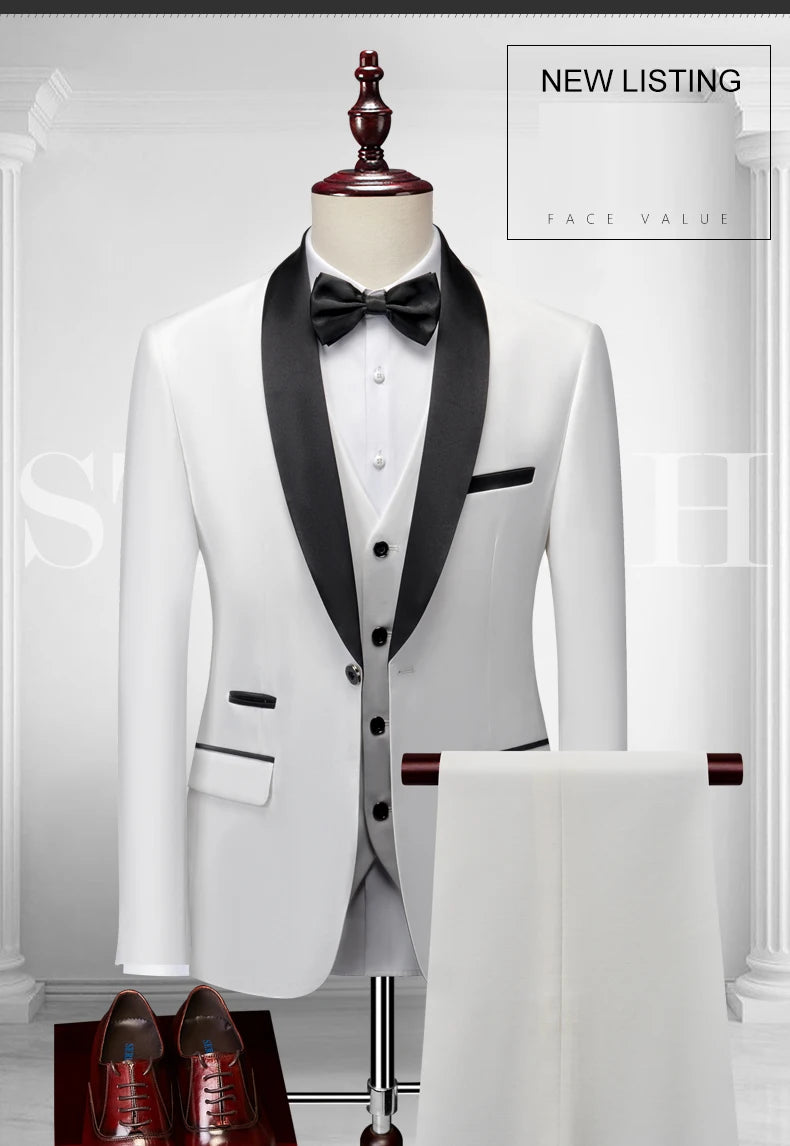 👑 KING TUXEDO SUIT — COSTUME 3 PIÈCES BLAZER, GILET & PANTALON CÉRÉMONIE