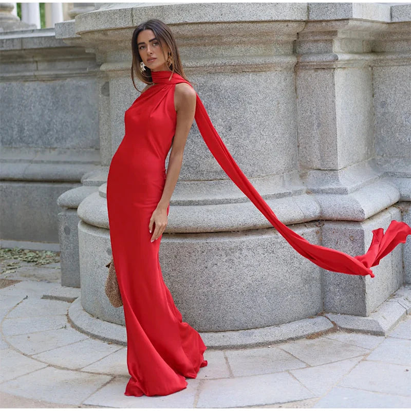 👑 QUEEN SATIN RIBBON — ROBE LONGUE COL DIAGONAL & DOS NU SIGNATURE