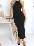 👑 QUEEN RUCHED PENCIL — ROBE LONGUE SLIM RUCHÉE À FENTE DOS SIGNATURE