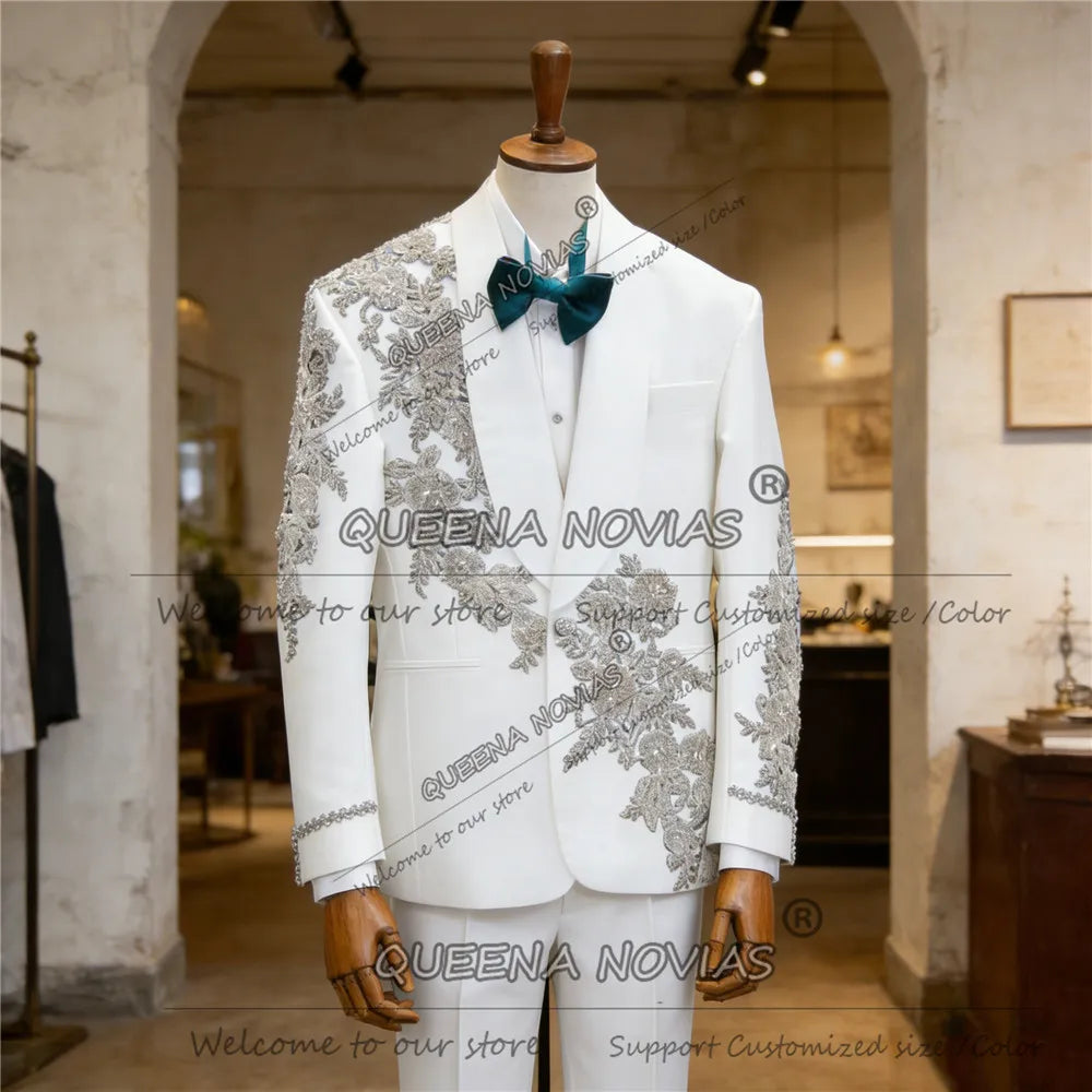 👑 KING CRYSTAL TUXEDO — COSTUME 2 PIÈCES COUTURE CRISTAUX & BRODERIES SUR MESURE