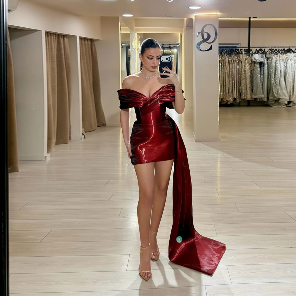 👑 QUEEN SATIN BORDEAUX — ÉPAULE DÉNUDÉE SIGNATURE RUNWAY EDITION