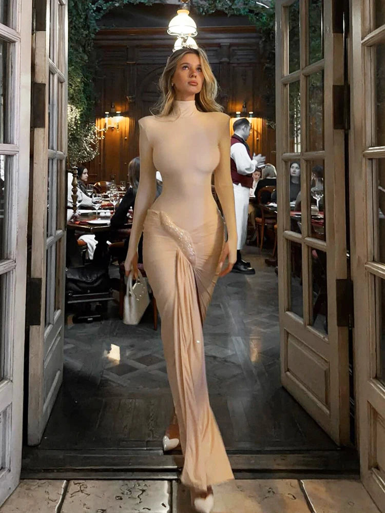 👑 QUEEN COL ROULÉ FRUCHÉ — ROBE LONGUE COL ROULÉ & RUCHÉS SIGNATURE