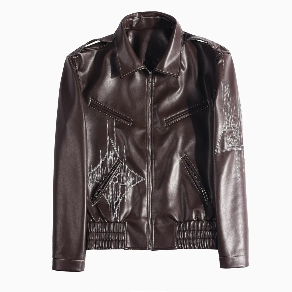 👑 KING EMBROIDERED LEATHER JACKET — VESTE CUIR BRODÉE PREMIUM HOMME