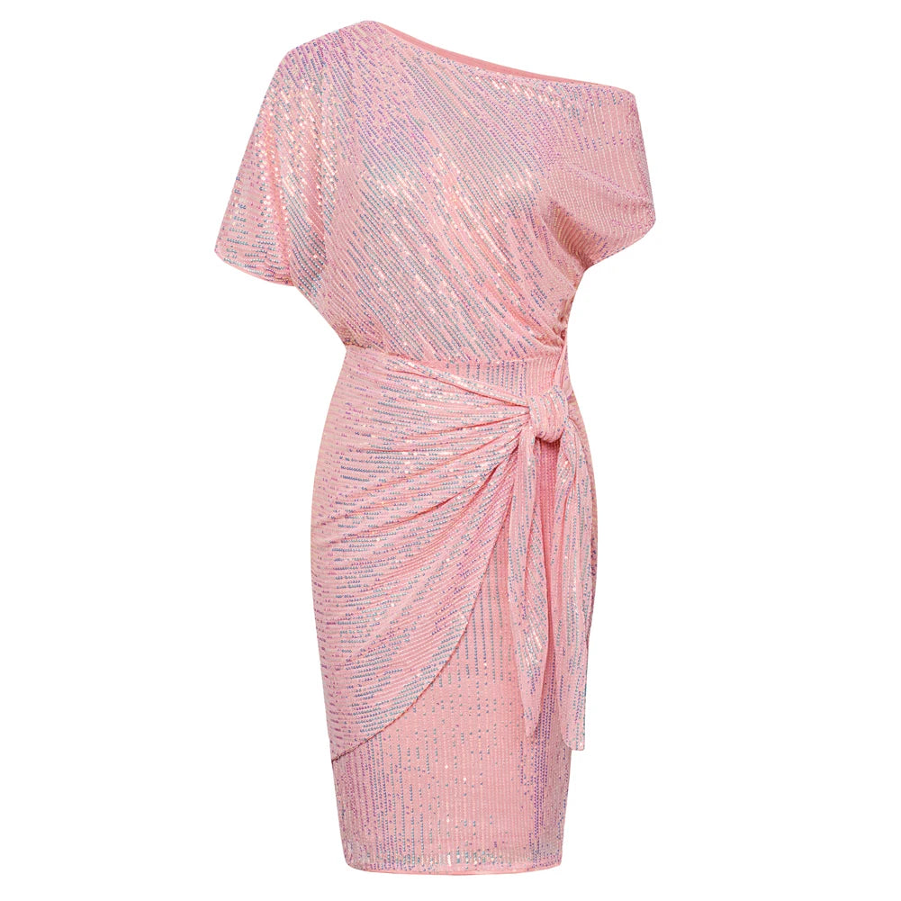 👑 QUEEN SEQUINS ASYMÉTRIQUE — ROBE BODYCON UNE ÉPAULE