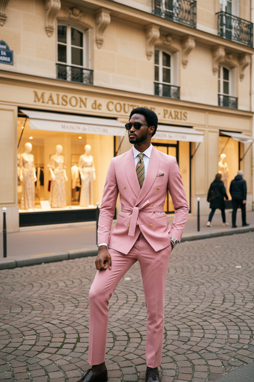 👑 KING ROSE CROSS — SMOKING CROISÉ ROSE MODERNE MARIAGE & BUREAU 2 PIÈCES