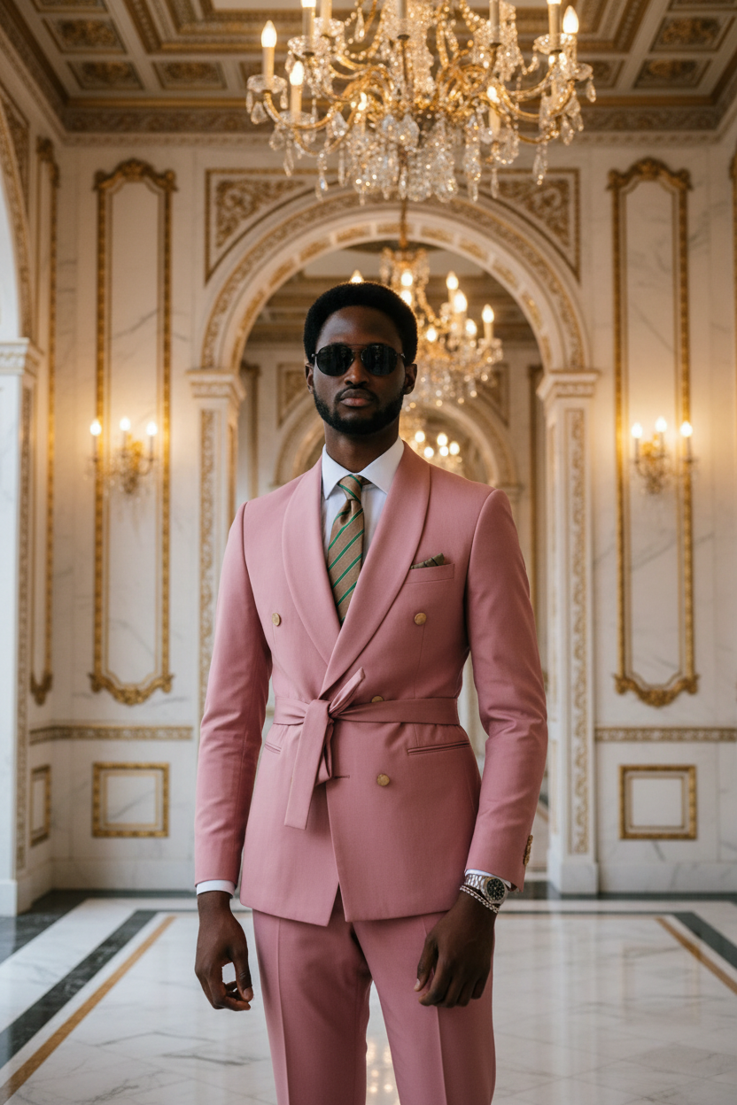 👑 KING ROSE CROSS — SMOKING CROISÉ ROSE MODERNE MARIAGE & BUREAU 2 PIÈCES