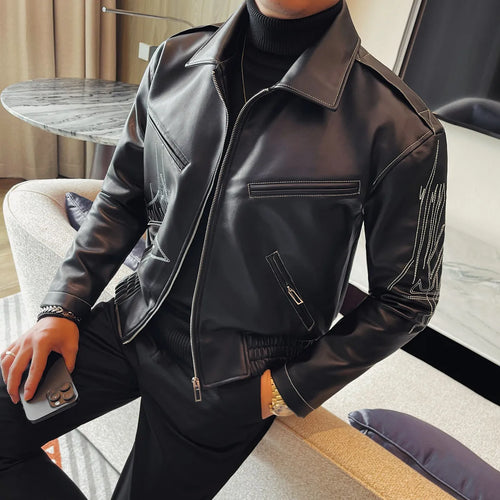 👑 KING EMBROIDERED LEATHER JACKET — VESTE CUIR BRODÉE PREMIUM HOMME