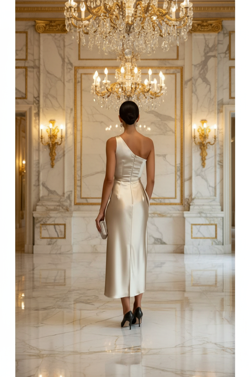 👑 QUEEN SATIN PLISSÉ — ROBE BANQUET SANS MANCHES RUNWAY EDITION