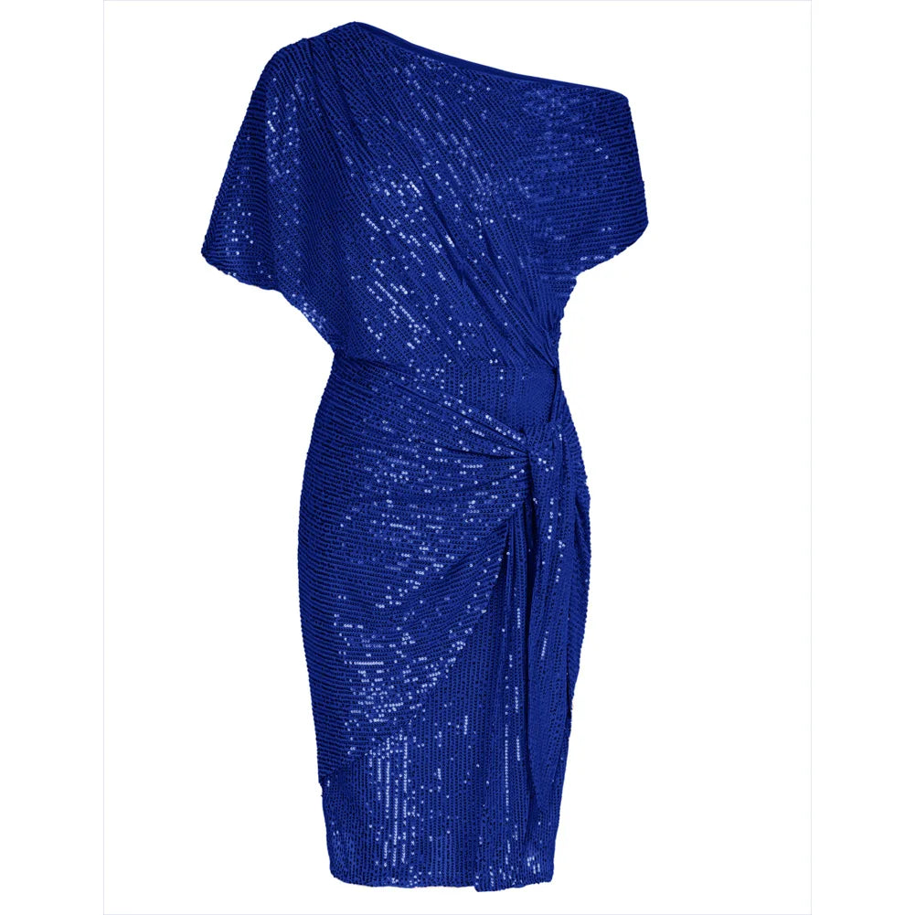 👑 QUEEN SEQUINS ASYMÉTRIQUE — ROBE BODYCON UNE ÉPAULE
