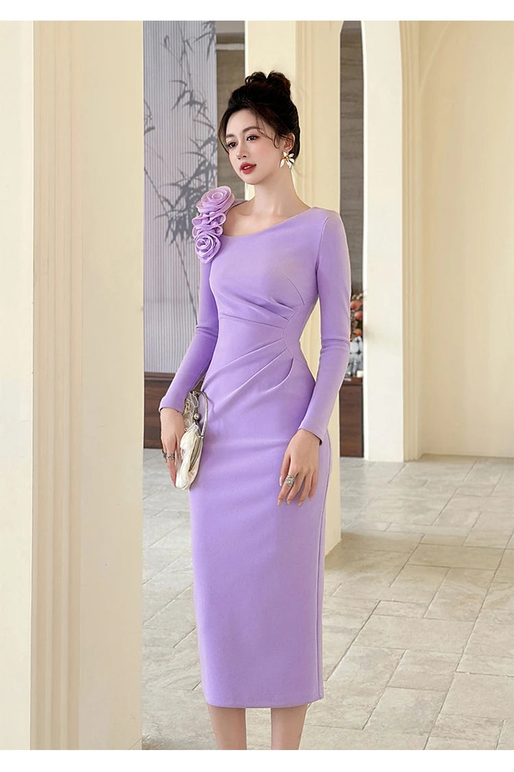 👑 Queen Fleurs 3D Midi – Bodycon Élégance