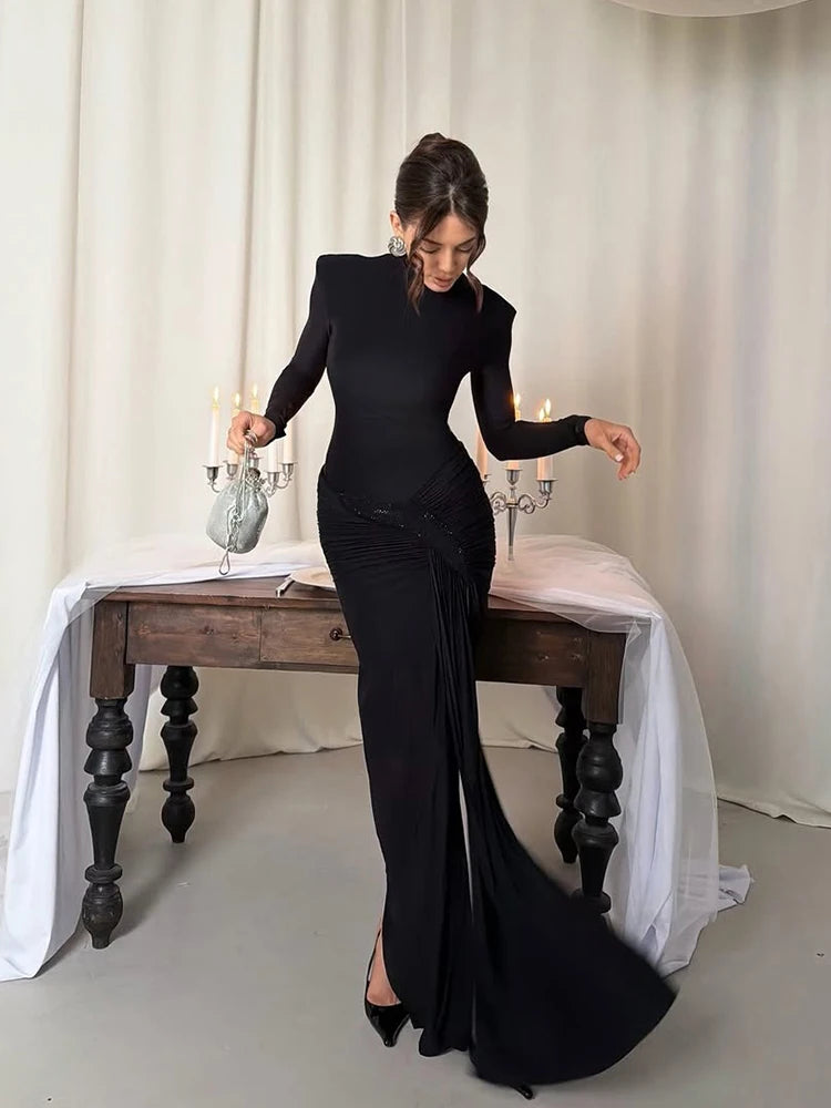 👑 QUEEN COL ROULÉ FRUCHÉ — ROBE LONGUE COL ROULÉ & RUCHÉS SIGNATURE