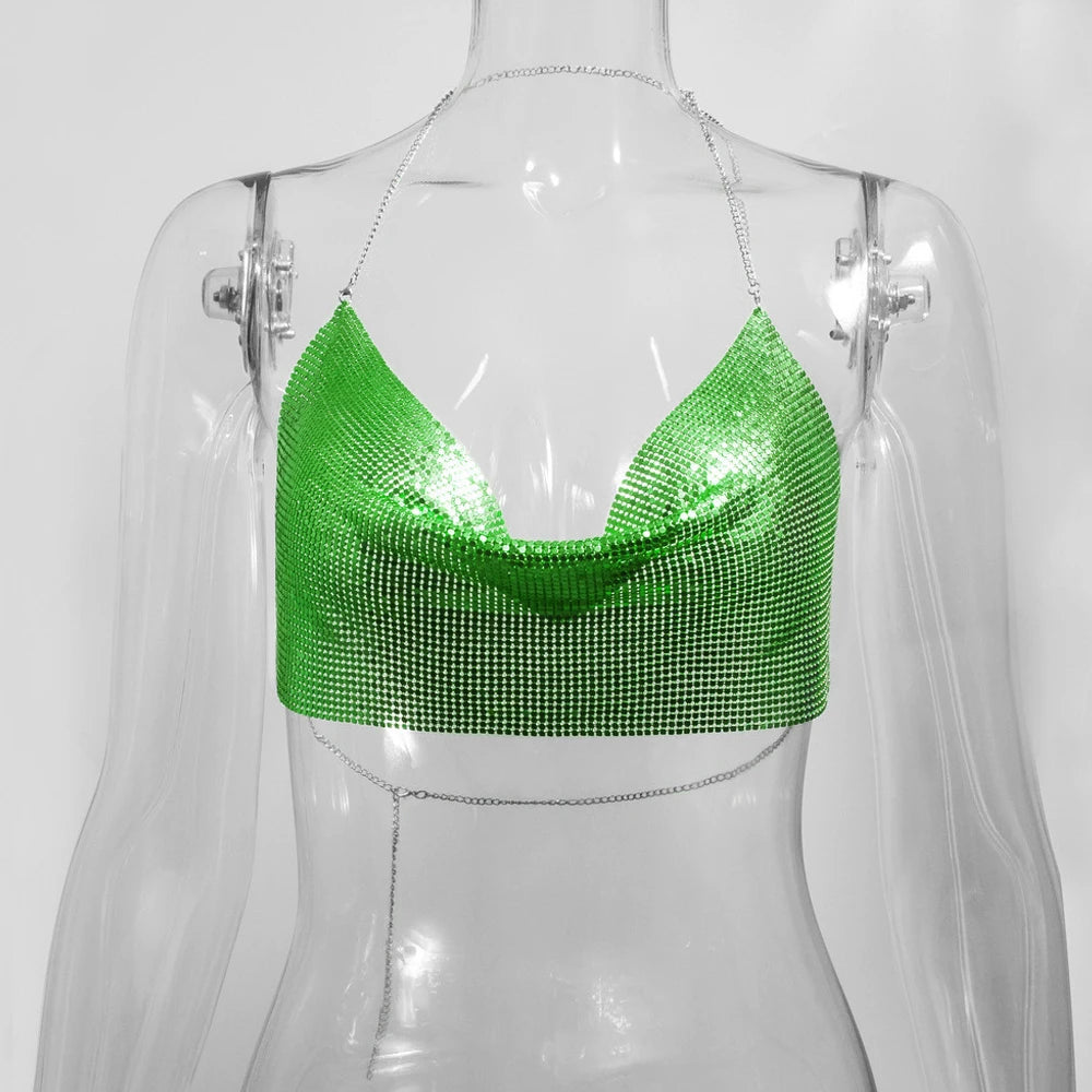 👑 QUEEN METAL — CROP TOP HALTER CORSET GLITTER