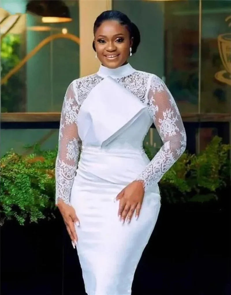 👑 QUEEN MERMAID LACE — ROBE SIRÈNE DENTELLE COL HAUT MANCHES LONGUES SIGNATURE