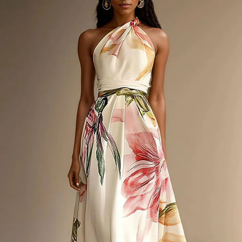 👑 QUEEN FLORAL ASYMÉTRIQUE — ROBE MAXI ÉPAULE DÉNUDÉE RUNWAY EDITION