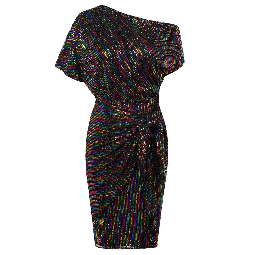 👑 QUEEN SEQUINS ASYMÉTRIQUE — ROBE BODYCON UNE ÉPAULE
