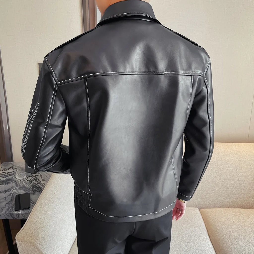 👑 KING EMBROIDERED LEATHER JACKET — VESTE CUIR BRODÉE PREMIUM HOMME