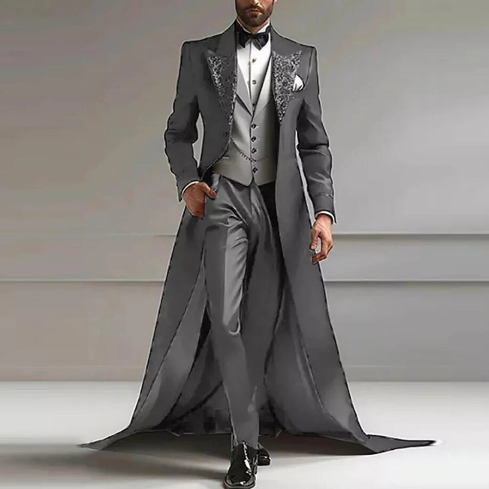 👑 KING CEREMONY SUIT — COSTUME 3 PIÈCES TRAÎNE & REVERS SEQUINS