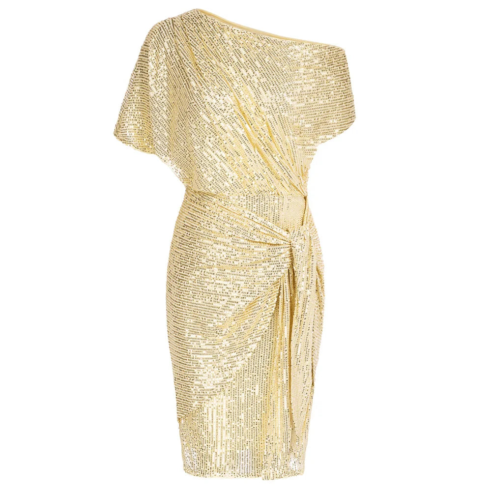 👑 QUEEN SEQUINS ASYMÉTRIQUE — ROBE BODYCON UNE ÉPAULE