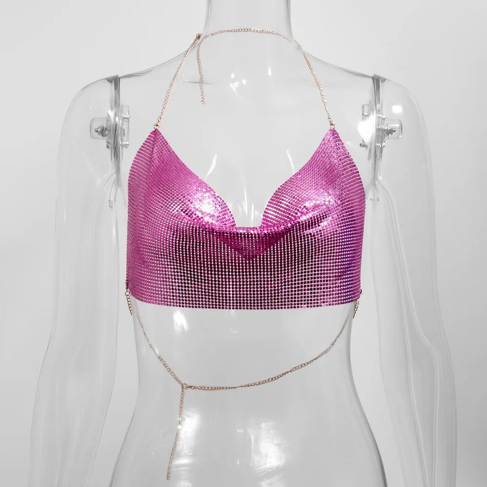 👑 QUEEN METAL — CROP TOP HALTER CORSET GLITTER