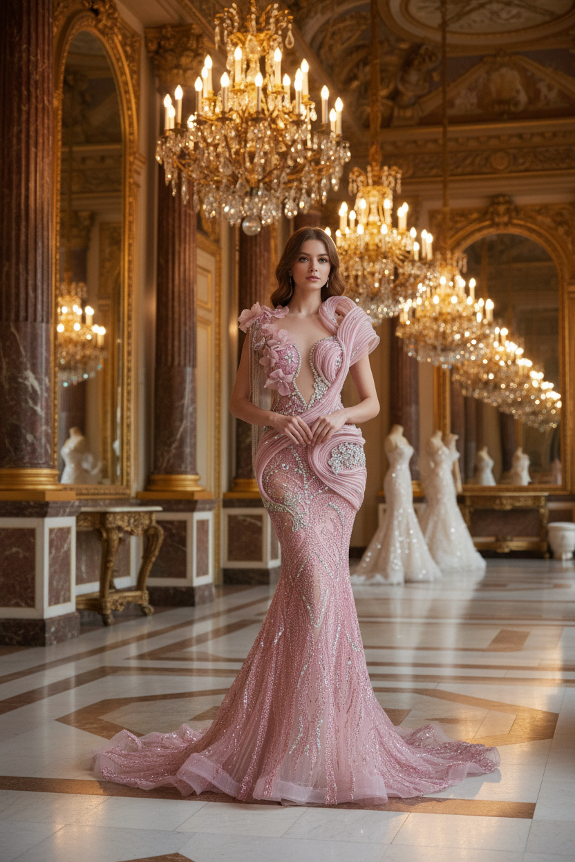 👑 QUEEN SIRÈNE — ROSE VOLANTS & PERLES SUR MESURE RUNWAY EDITION