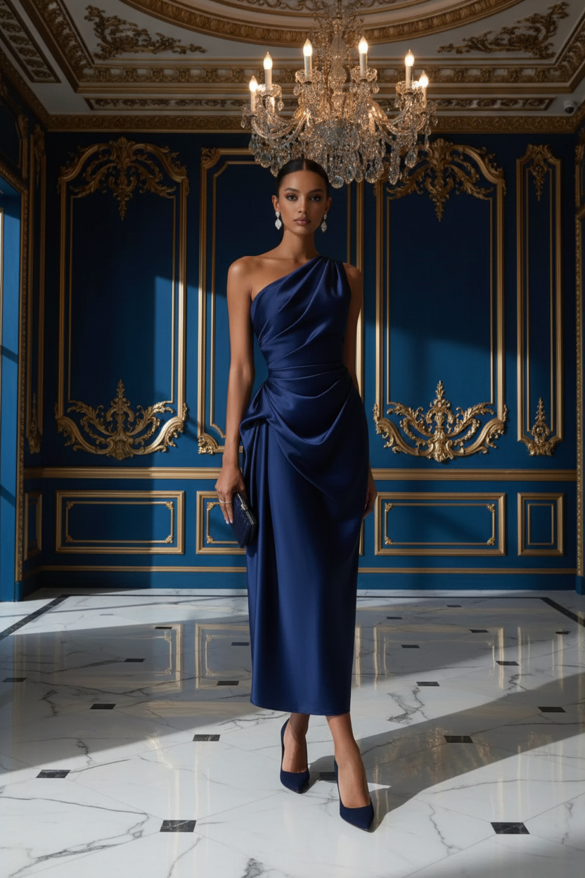 👑 QUEEN SATIN PLISSÉ — ROBE BANQUET SANS MANCHES RUNWAY EDITION