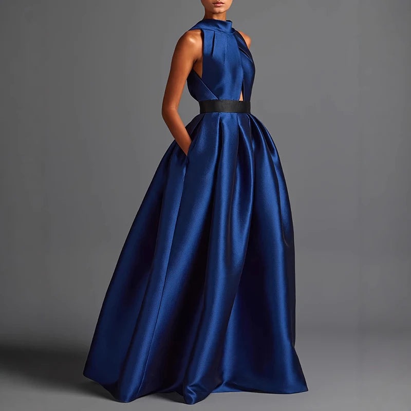 👑 QUEEN SATIN HALTER — MAXI ROBE DRAPÉE SIGNATURE