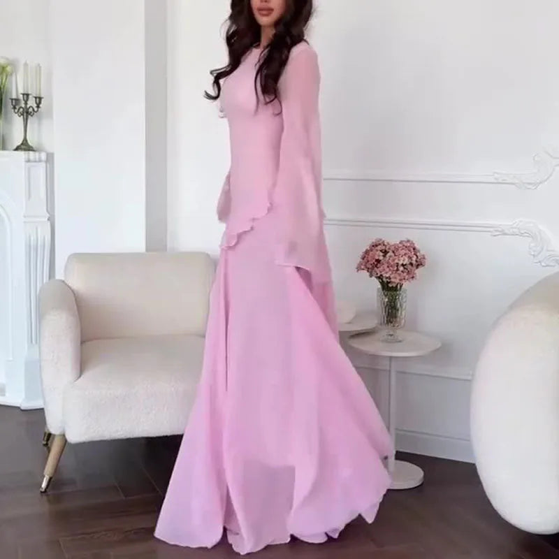 👑 QUEEN FLARE — ROBE PISTE COL ROND & MANCHES ÉVASÉES