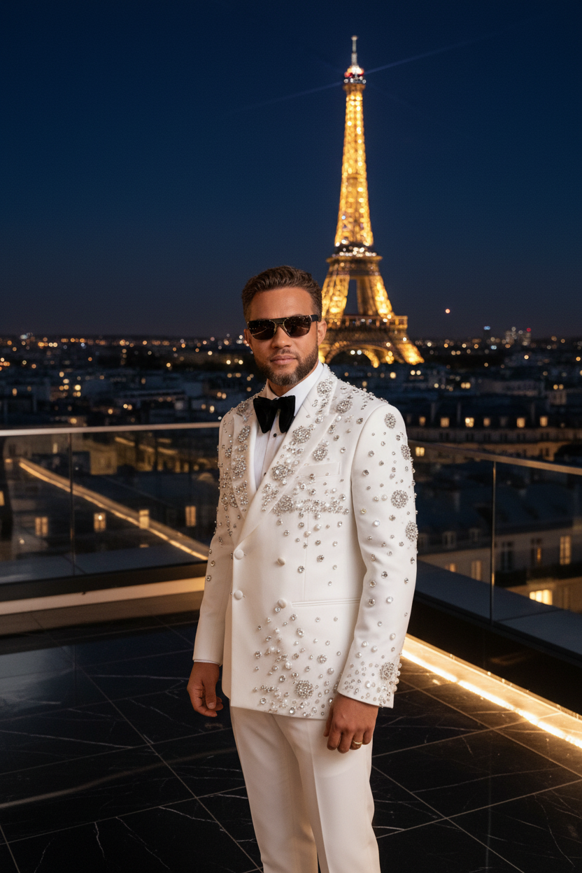 👑 KING TUXEDO PERLES ARGENT — 2 PIÈCES SUR MESURE RUNWAY EDITION